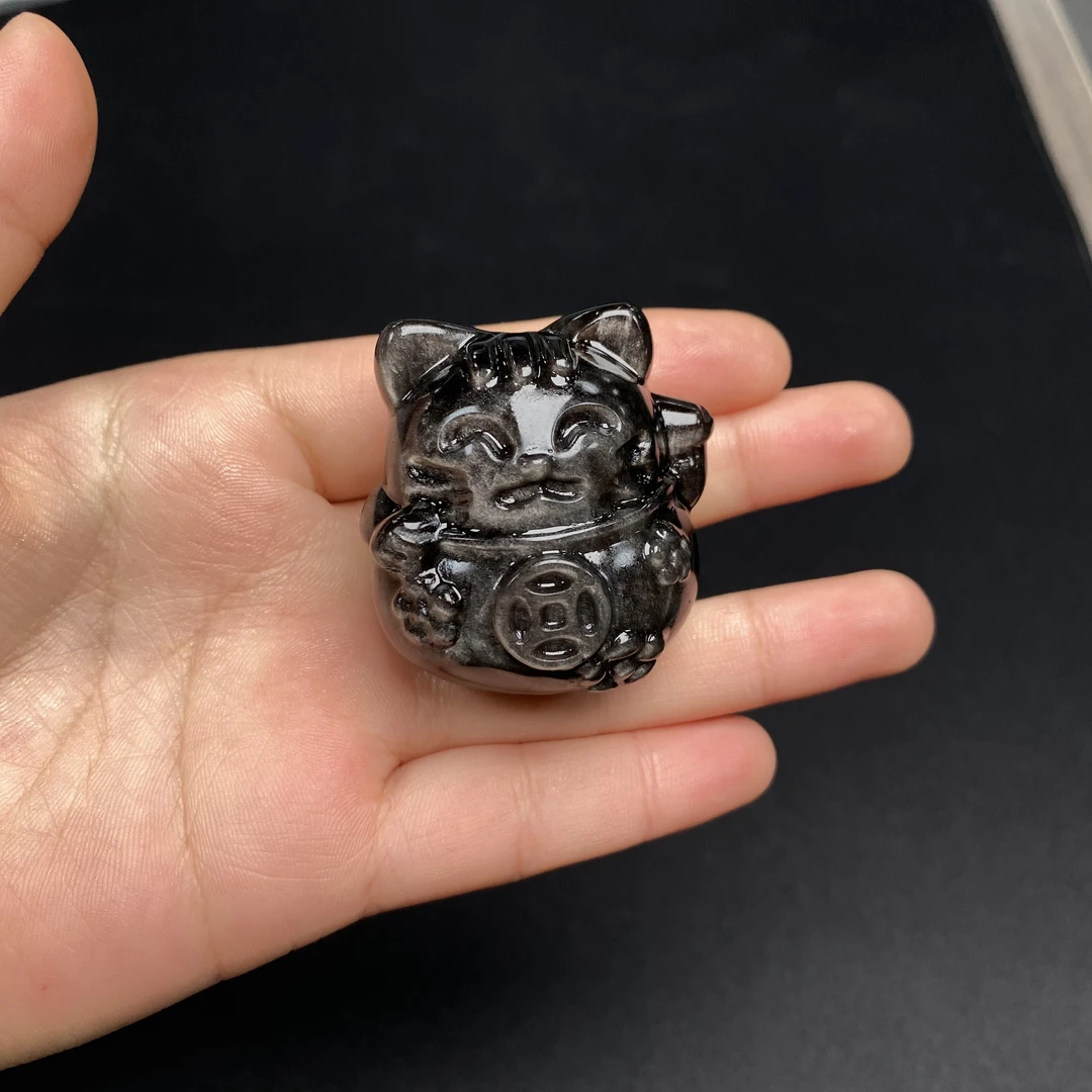 W698 银曜石招财猫摆件多样性发一