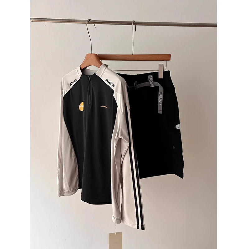 半拉链撞色凉感速干长袖t恤cleanfit运动训练户外骑行防晒服球衣