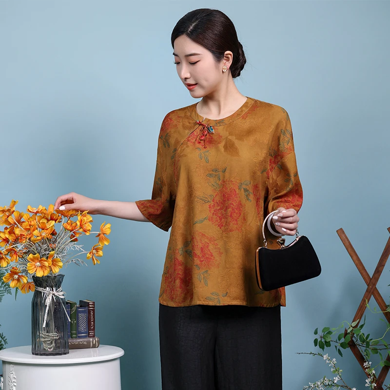 （崔万志旗袍）100分绢纺香云纱 桑蚕丝真丝上衣 手工葫芦扣 WZ6252