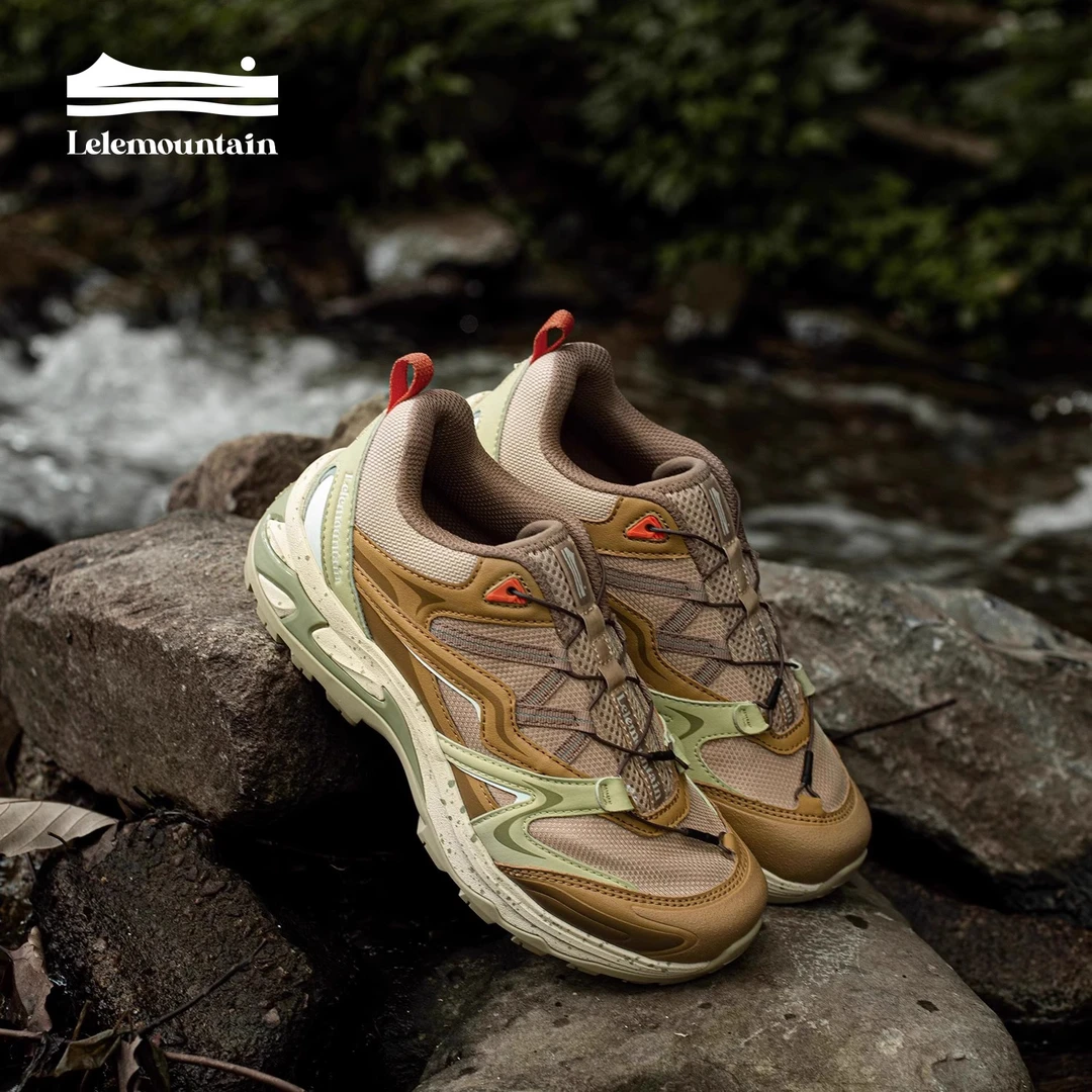 屿山乐Lelemountain旷野绿棕透气网孔防滑户外男女越野登山徒步鞋