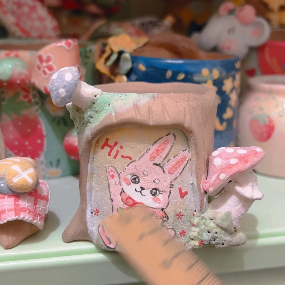 树桩兔福福老梧家纯手工多肉花盆