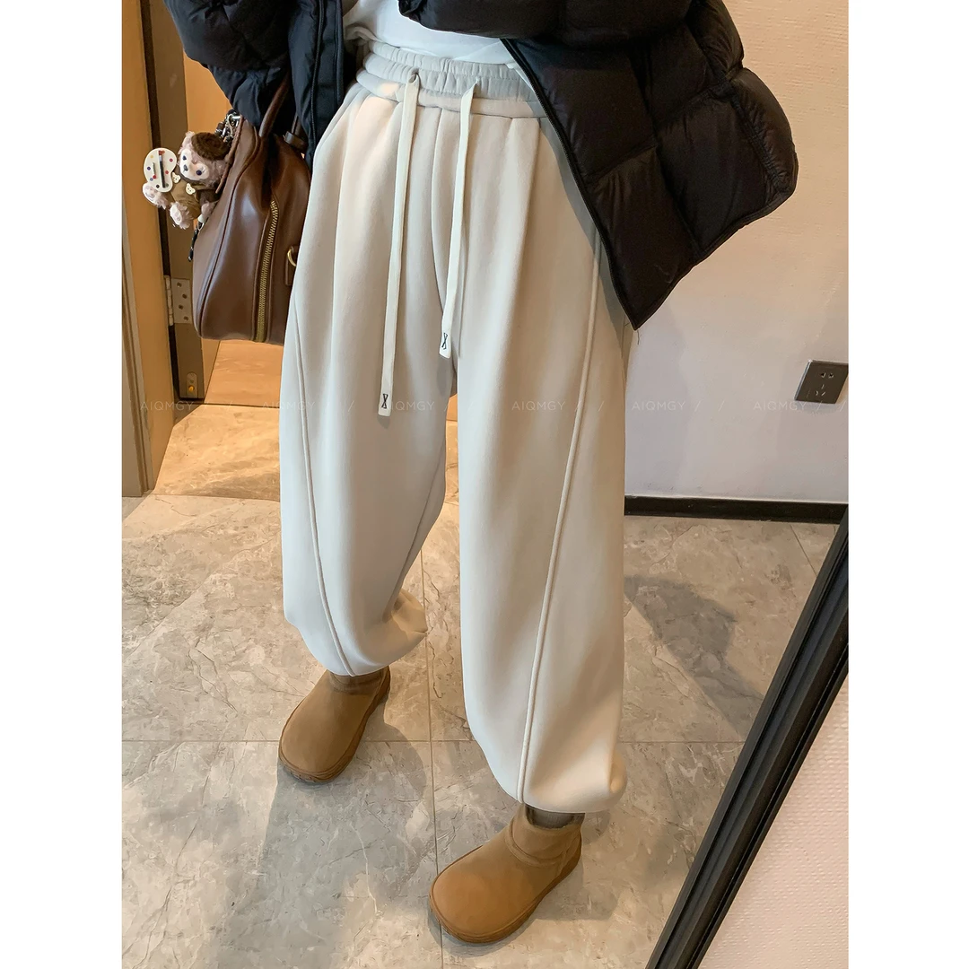 抽绳松紧腰阔腿卫裤女2025春季新款百搭上班休闲裤宽松运动束脚裤