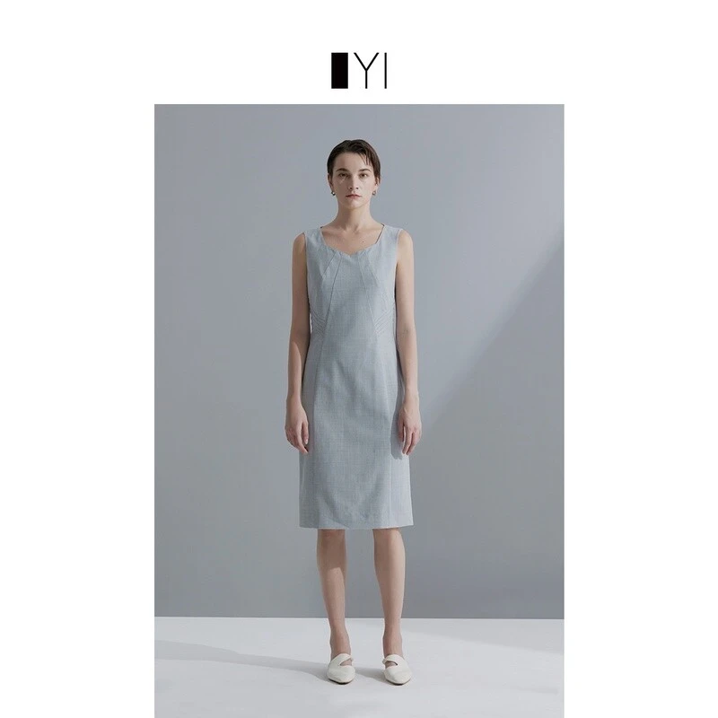 YI月影灰意大利羊毛精仿收腰连衣裙YDR23015ACLB1B3