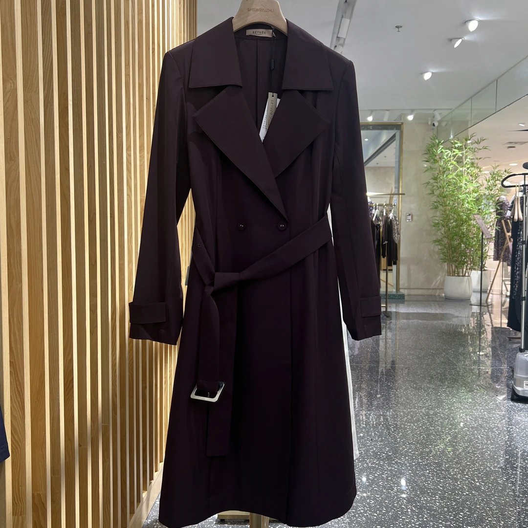 声雨竹1R527时尚气质中长款翻领系带女士风衣外套适合春秋收腰