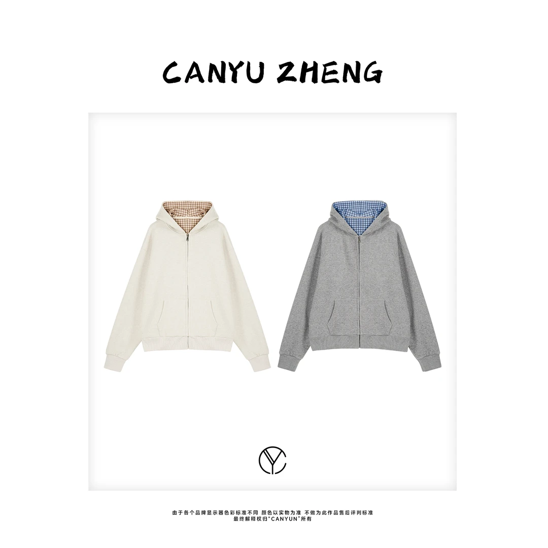 CANYU 格纹内里 新疆长绒棉 连帽百搭休闲卫衣