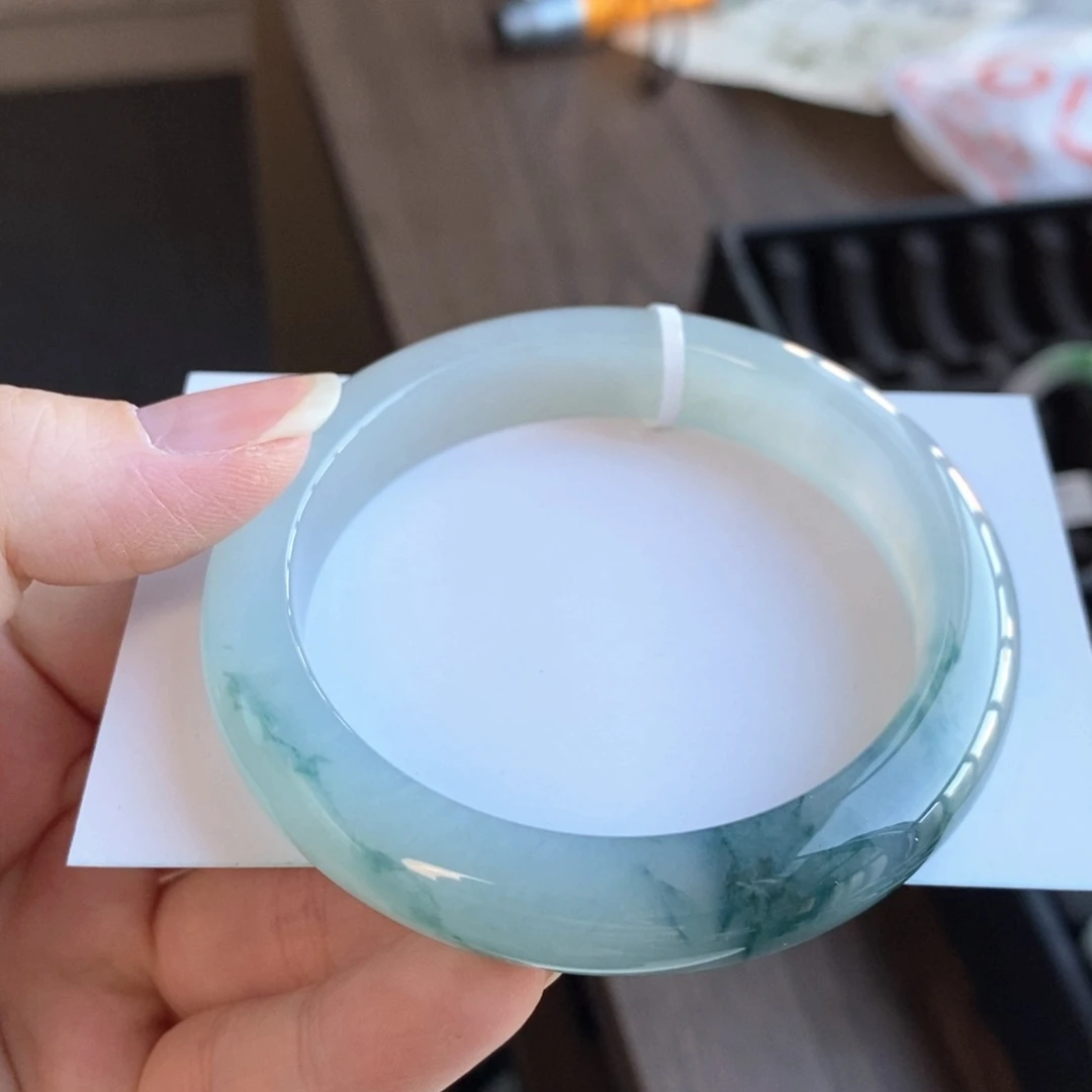 翡翠未镶嵌手镯冰飘花56.2