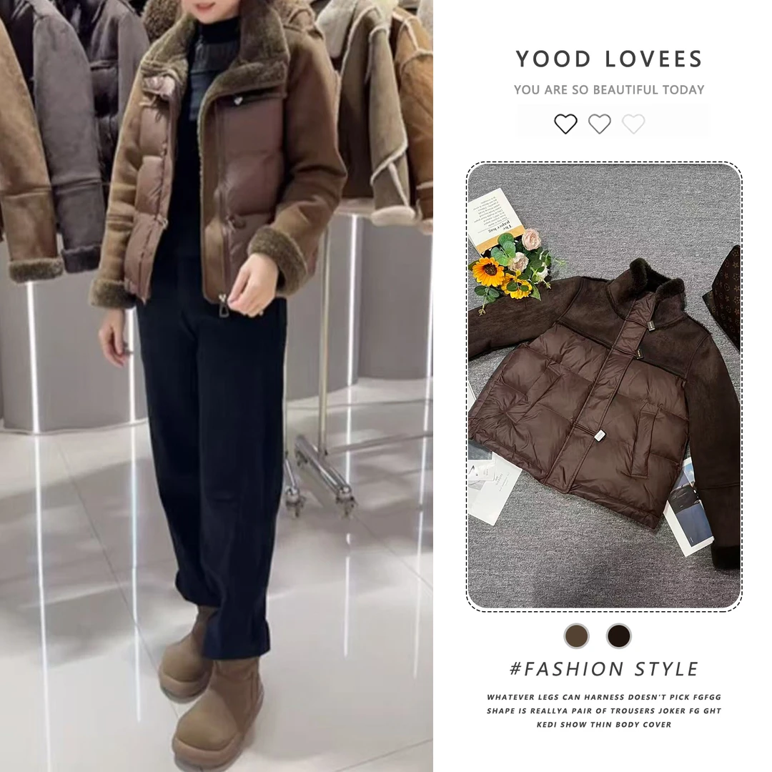 复古高级感立领长袖拼接设计保暖外套女2025秋冬新款短款外套外搭