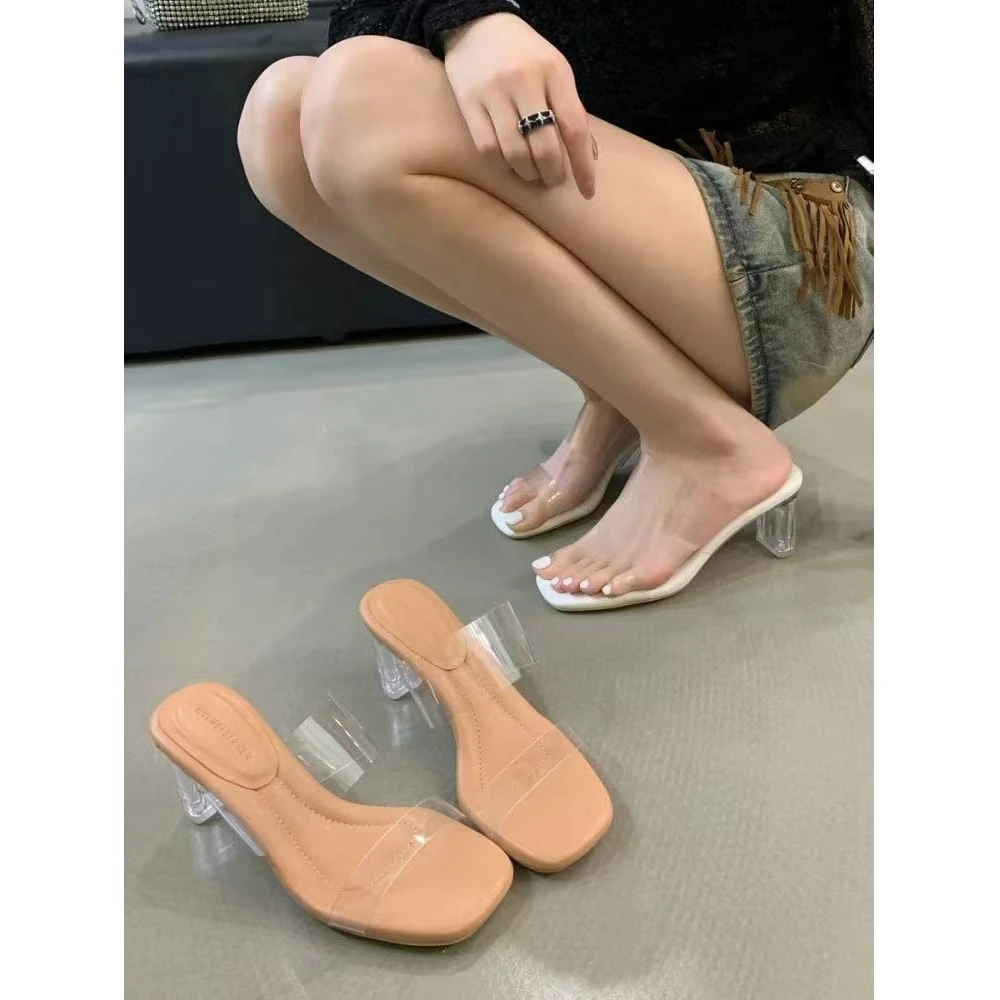 夏休闲款法式拖鞋女裙子仙女风拖鞋888-6（水晶跟拖鞋）