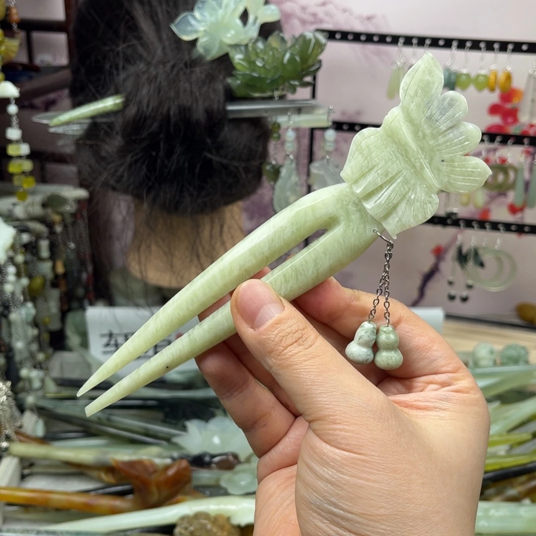 岫玉未镶嵌发饰长度17厘米左右