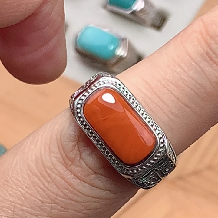 南红玛瑙戒指银S925镶嵌大****k