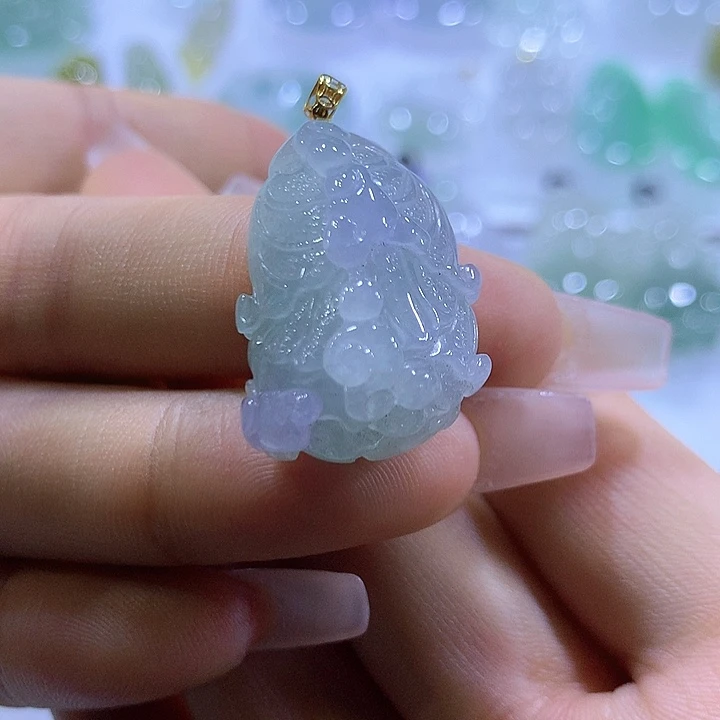 翡翠18K金镶嵌颈饰天然翡翠A货吊坠
