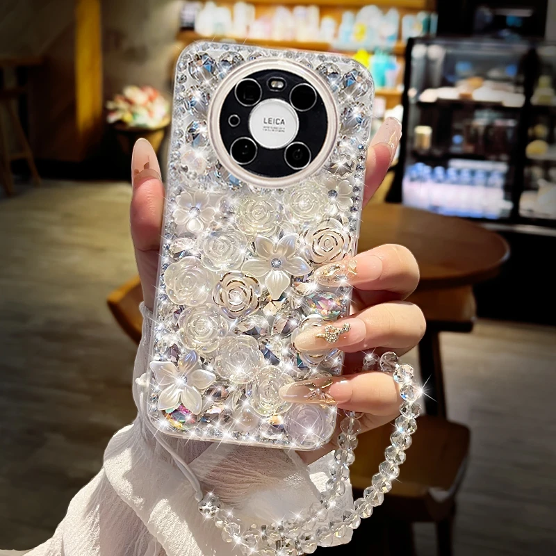 适用华为mate70pro+满钻50花朵60畅享30防摔40手机壳玩p80ultra绳