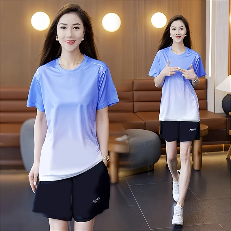 情侣冰丝速干运动套装跑步服装备男女T恤健身衣服训练晨跑服春夏