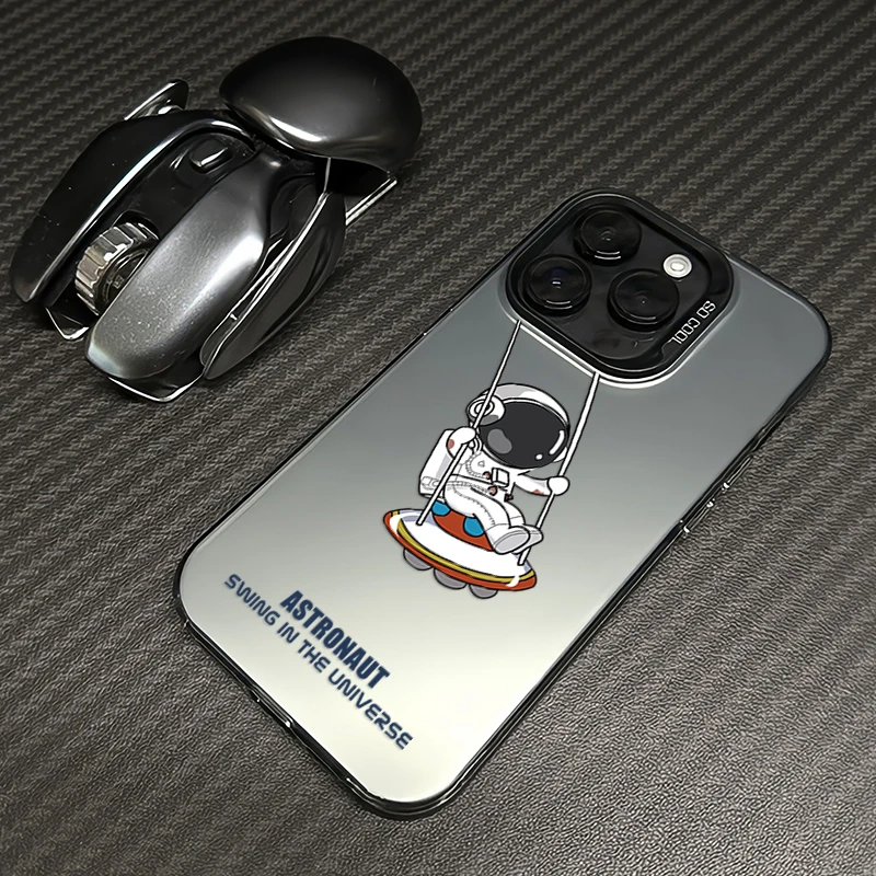 秋千宇航员适用苹果16手机壳iphone15磨砂14promax防摔13网红12pm