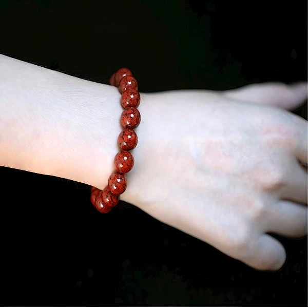 天然辰砂開灮開运原矿晶体砂紫金砂朱砂手工串珠朱砂手串手串10mm