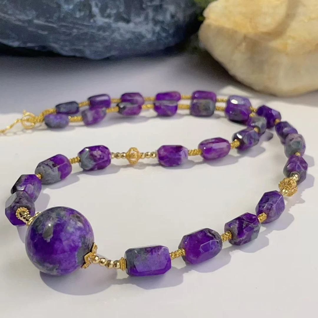 舒俱来钻切帝王紫圆珠项链18K/40cm/AZB3703/编码多样