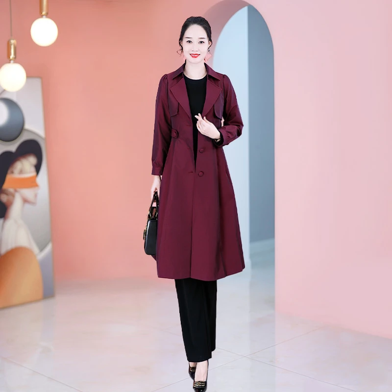 CX0464红色气质时尚百搭高端减龄修身中长款女士风衣