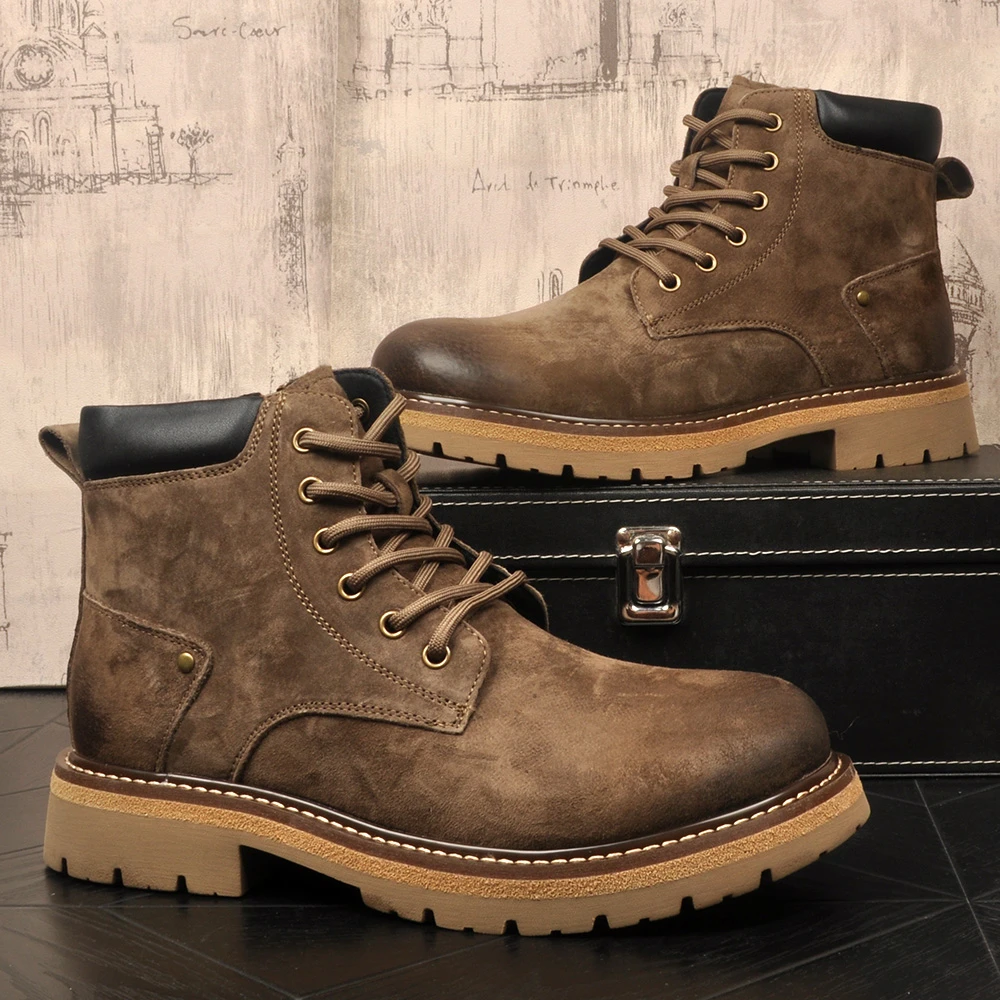 秋冬加绒保暖男士防滑高帮潮流真皮马丁靴英伦男靴时尚复古牛仔靴