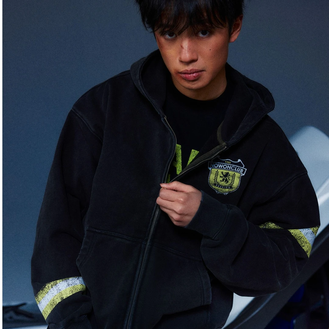 NOWONOAOO联名系列 水洗帽衫黑