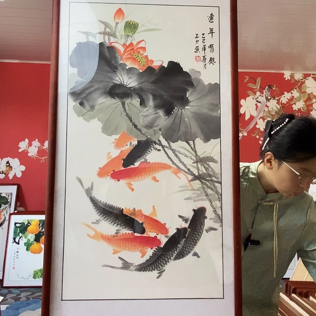 大***3国画手写手绘国画作品带框包邮62✖️122