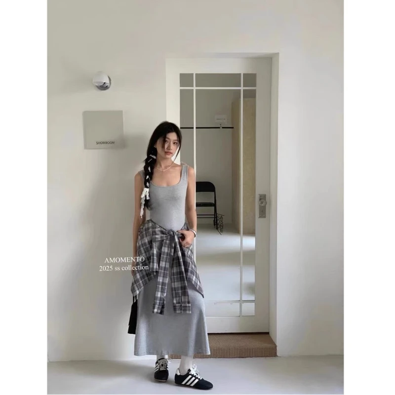 【稣笑买手店】韩系假两件拼接设计感背心裙女气质清纯系长裙139