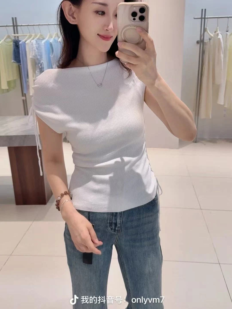 针织衫-135B803037艾家不规则抽绳无袖套头