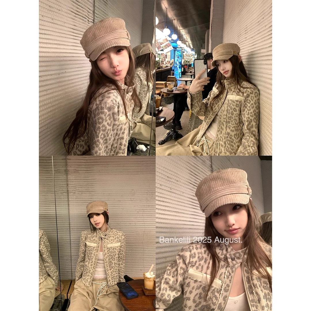 豹纹限定'小众定染豹纹印花立领外套