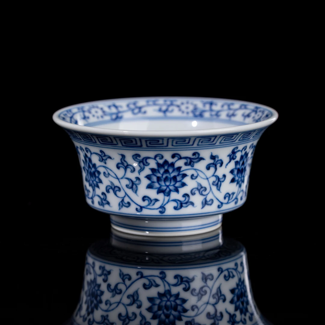 景德镇和然珍味柴窑-纯手工手绘原矿青花缠枝莲小马蹄杯