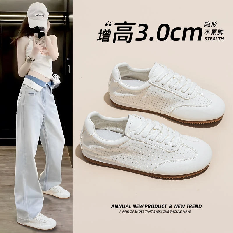 头层牛皮小白鞋女2025夏季新款厚底增高百搭透气网红真皮休闲鞋子
