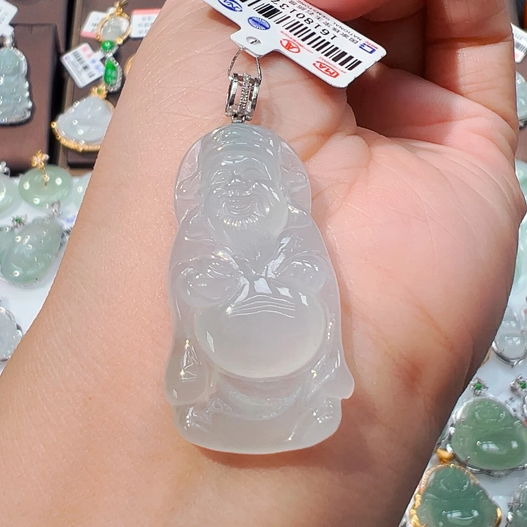 翡翠18K金镶嵌吊坠(不含链)财神爷