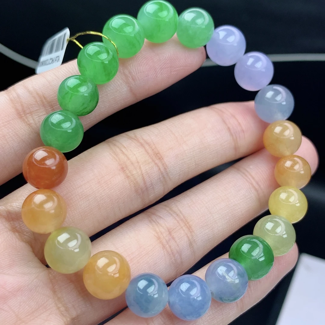 缅甸A货翡翠彩虹色多宝圆珠手链手串单圈5LB2T25卡9-9.5mm