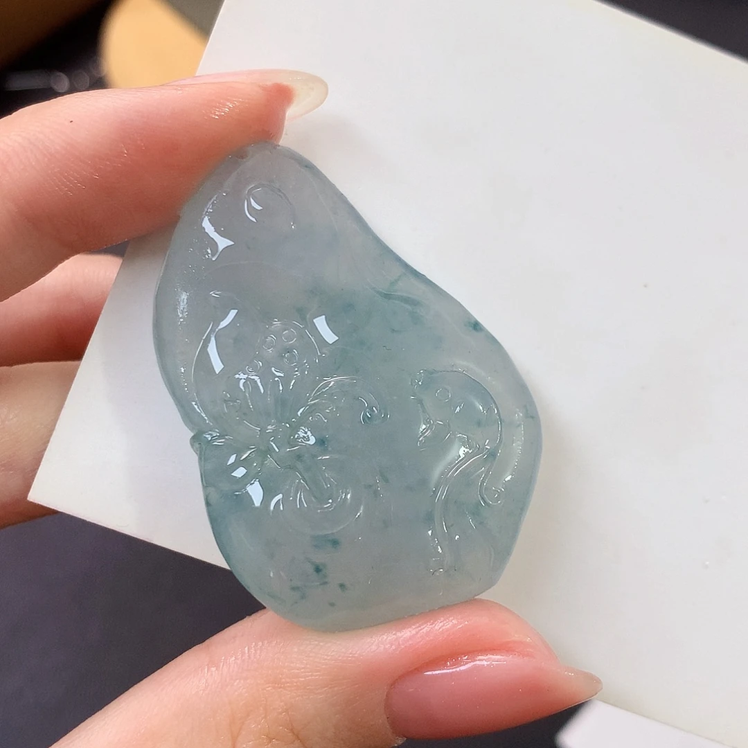 定制翡翠未镶嵌荷叶鱼