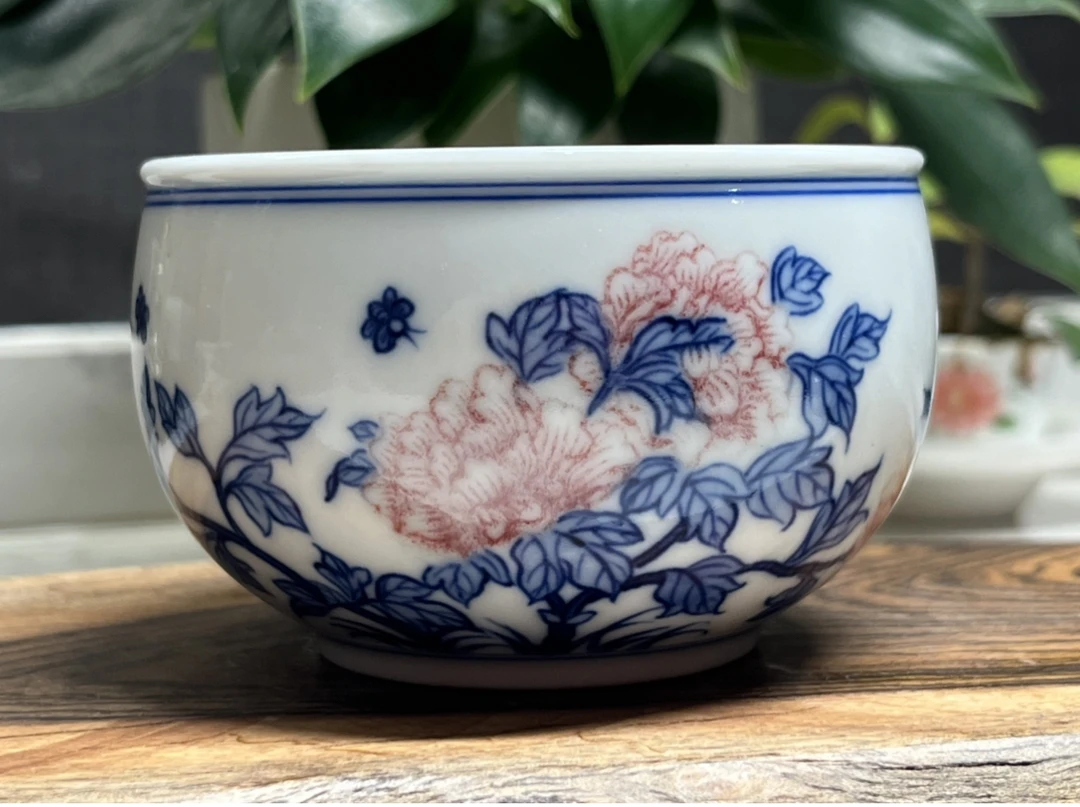 牡丹花纯手工手绘主人杯容量杯子100