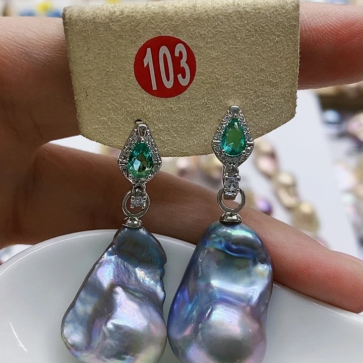 银S925镶嵌淡水珍珠耳饰