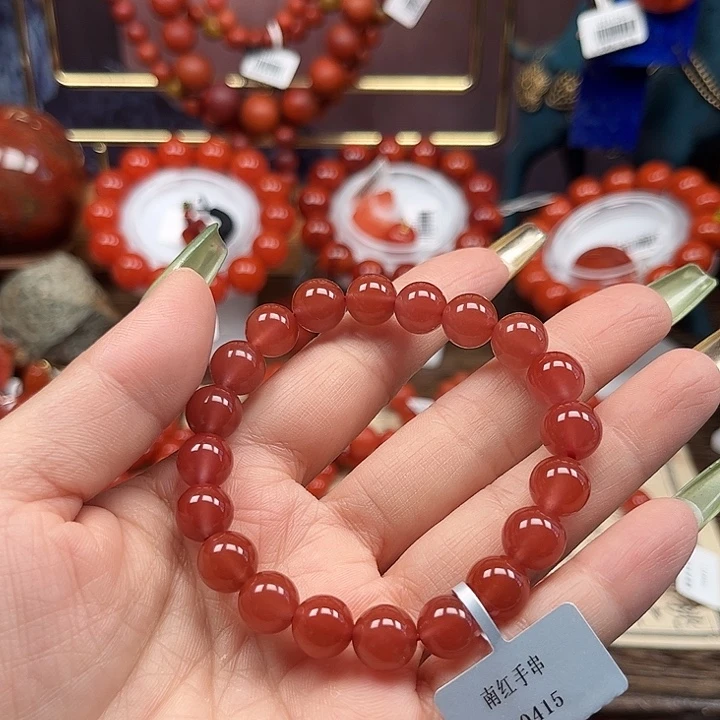 未镶嵌保山水湾料樱花粉9mm+南红玛瑙