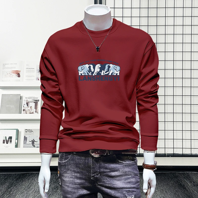 2025秋季新款爆款男士卫衣字母印花圆领上衣简约百搭修身长袖男装