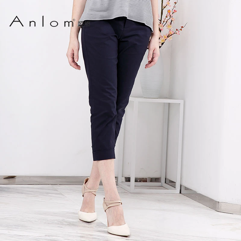Anlom/娅奴夏季新款通勤时尚藏兰铅笔裤七分裤女休闲裤女裤子