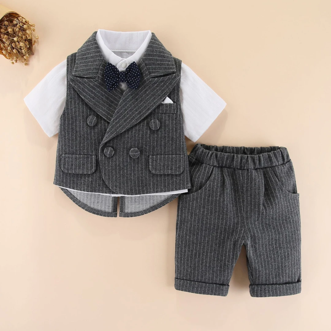 小男童礼服婴幼儿西装燕尾服夏短袖花童男宝宝百天一周岁西服西装