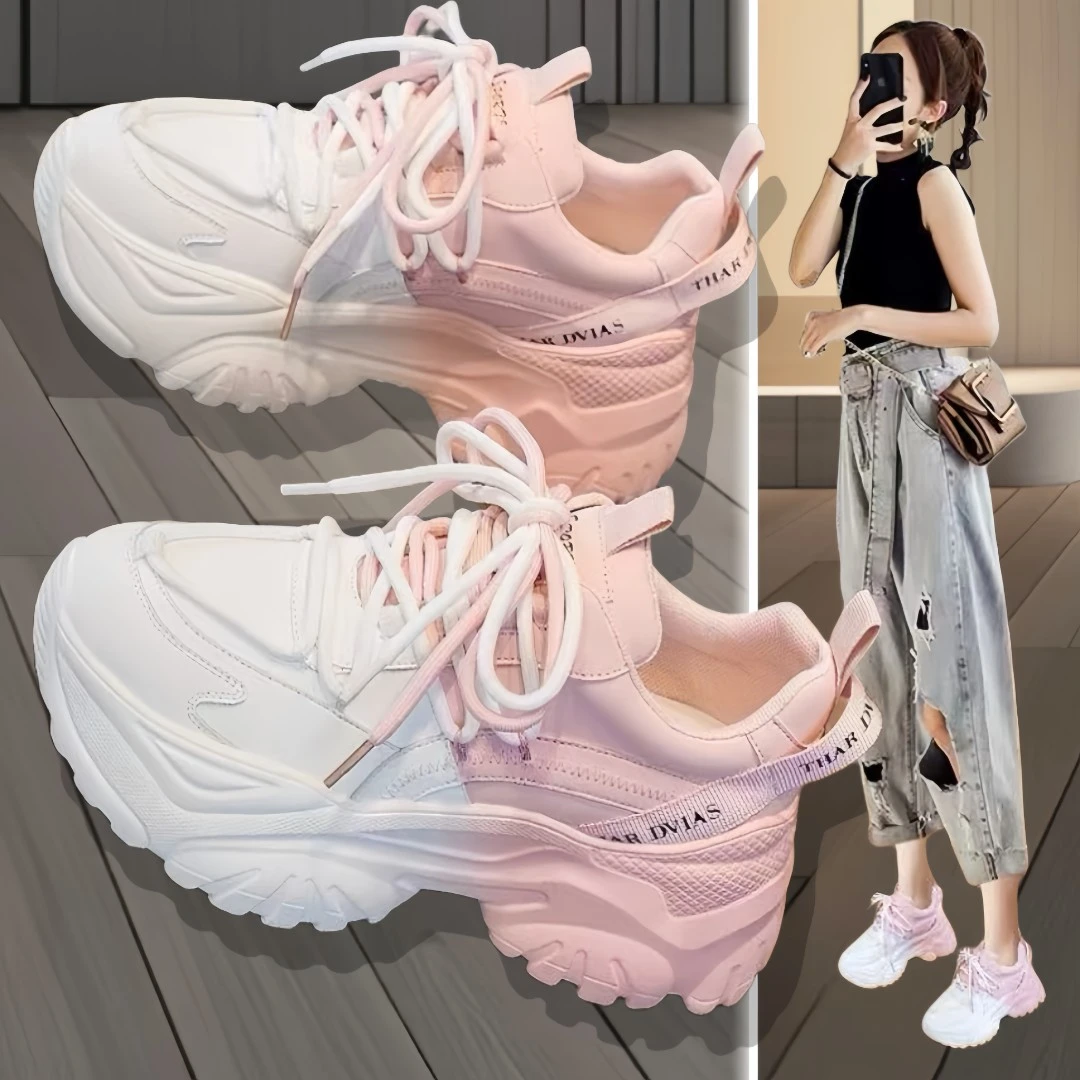 潮牌明星同款小白鞋女2024春季新款百搭显脚小高级休闲白色老爹鞋