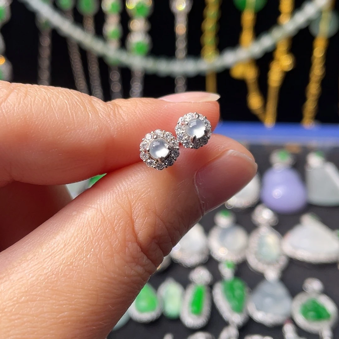 翡翠银S925镶嵌耳饰