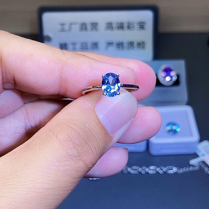 戒圈银S925镶嵌海蓝宝石