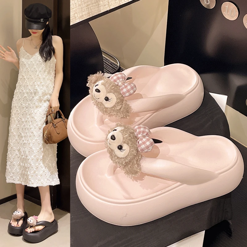 来两双 人字拖女生夏外穿卡通可爱沙滩厚底防滑夹脚松糕底凉拖鞋