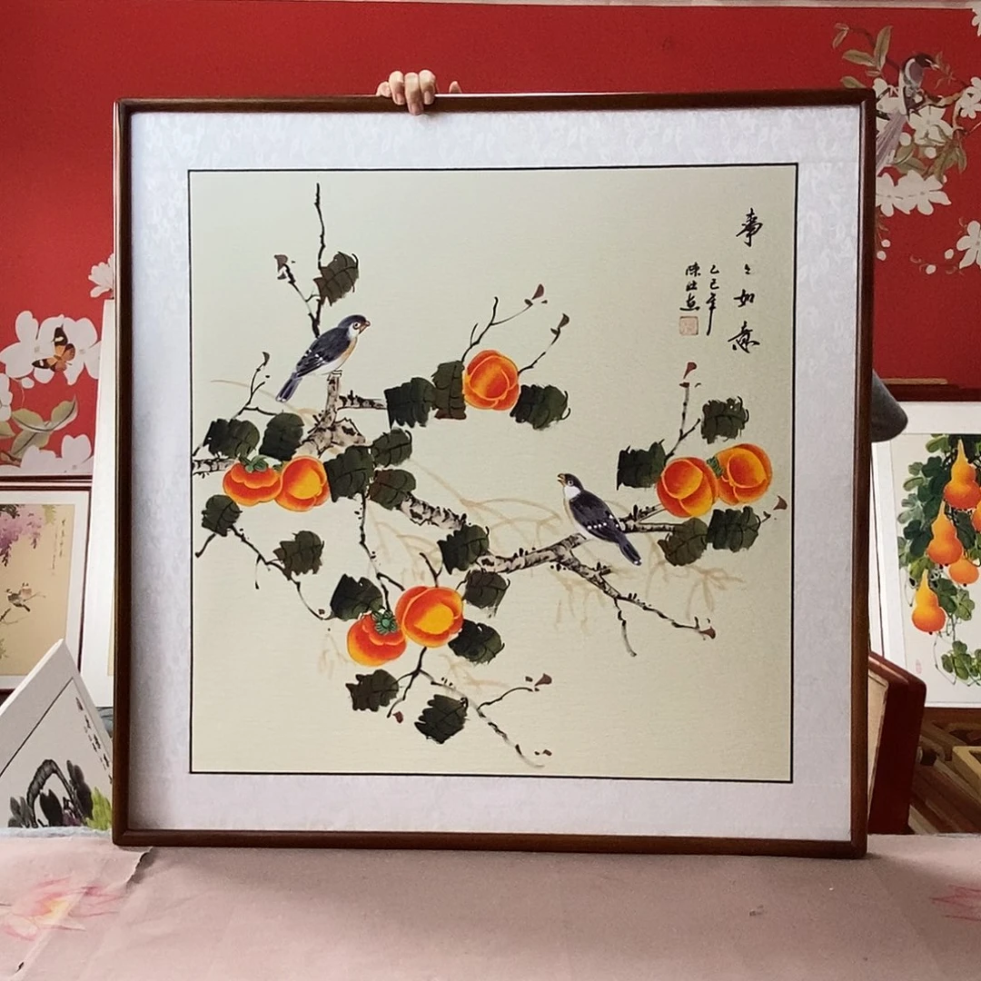 国画手写手绘国画作品带框包邮82✖️82