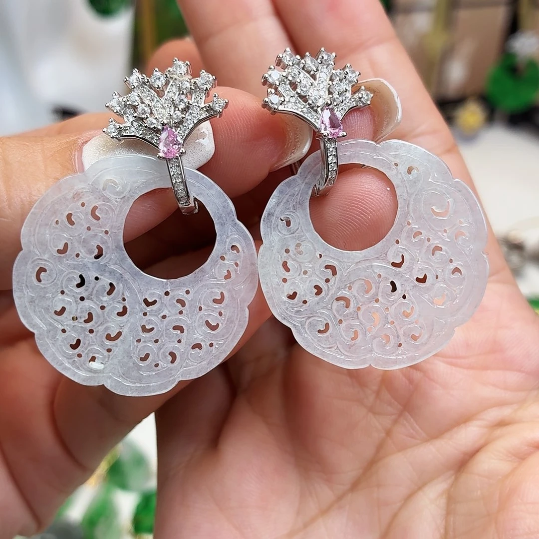 ℋ***࿐翡翠银S925镶嵌耳饰