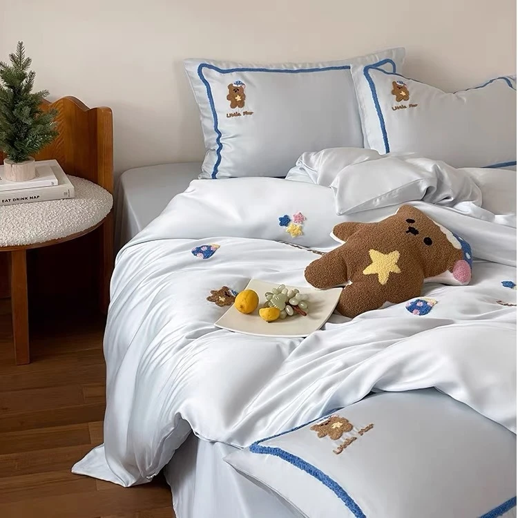 100S高支长绒棉床上四件套贡缎全棉儿童床品纯棉被套床笠三件套4