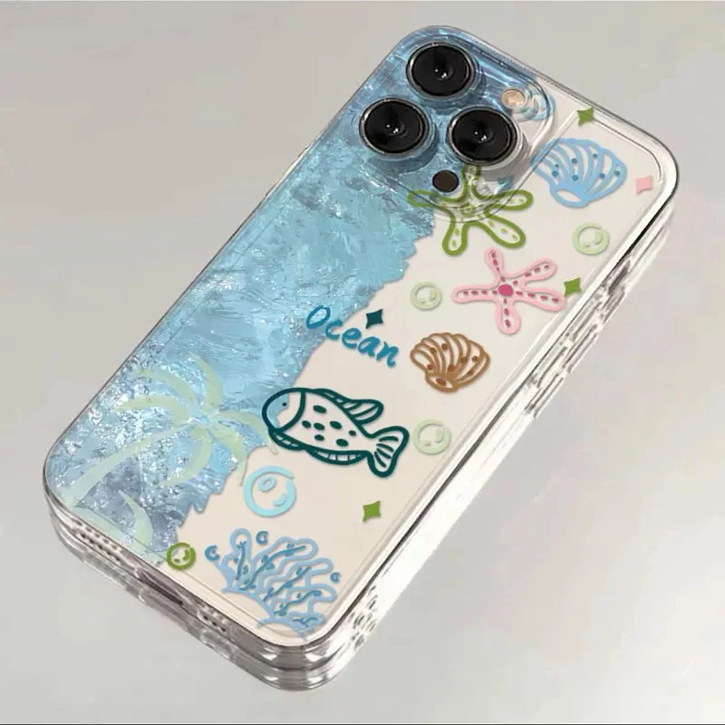 海洋小鱼适用苹果13手机壳iPhone14promax16全包15可爱12透明防摔