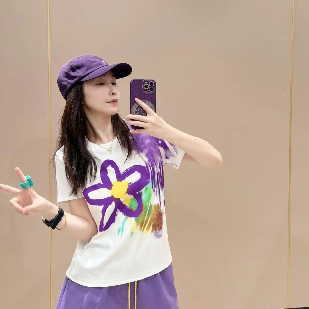 宽松新款创意短袖507134显瘦洋气休闲体恤半袖t恤圆领纯棉女款