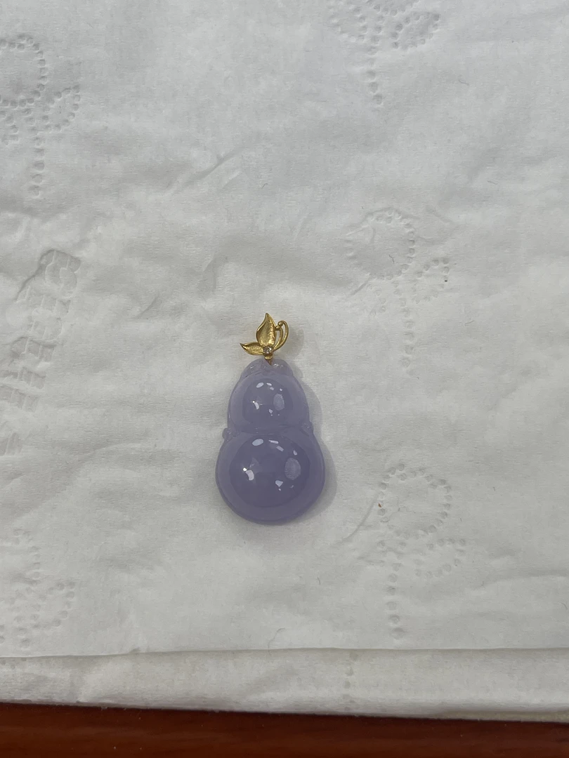 天然缅甸a货翡翠18k金扣头紫葫芦