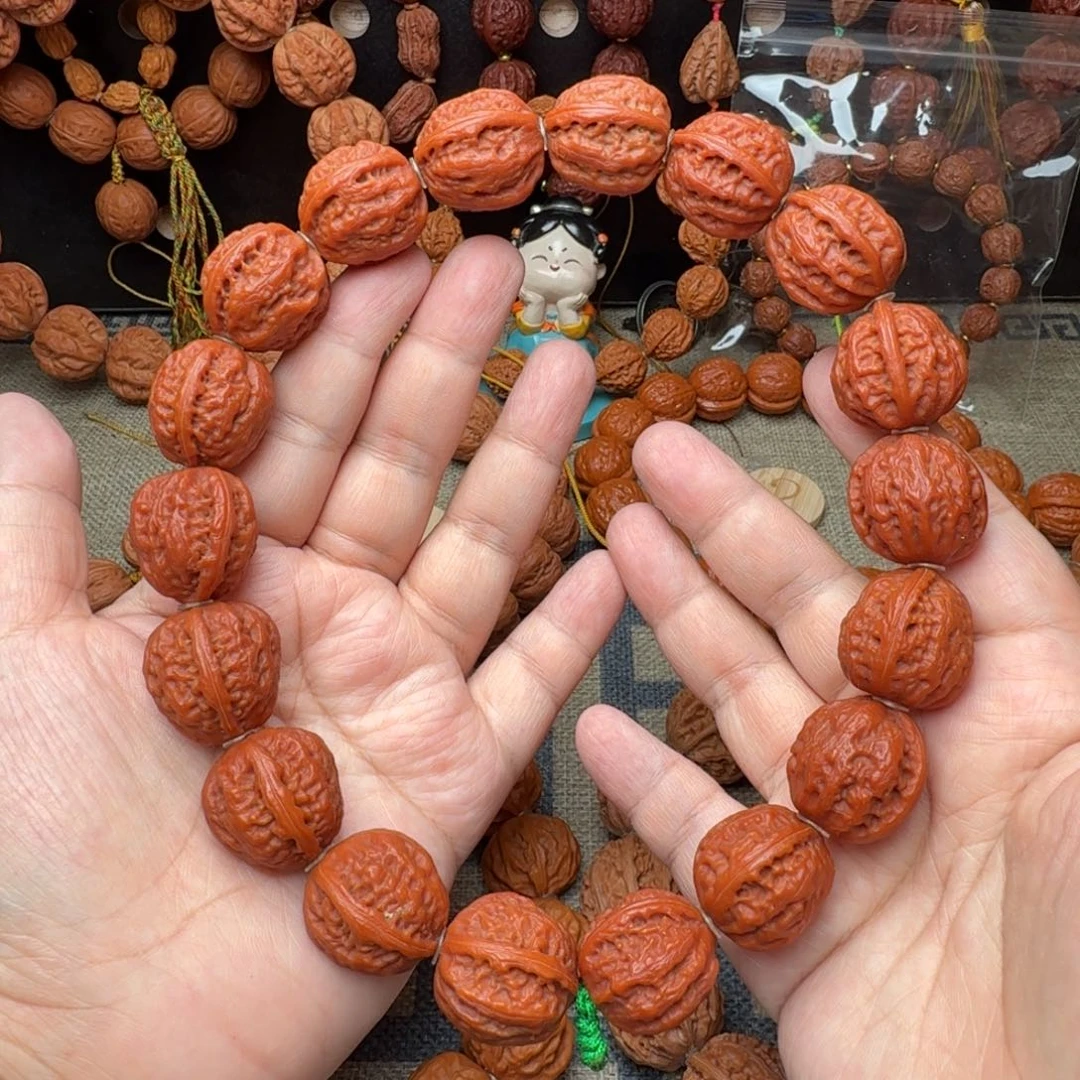 文玩核桃手串红皮粗筋八棱手持23