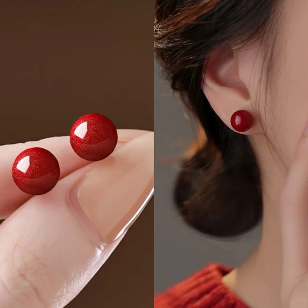 天然高含量朱砂6mm耳钉